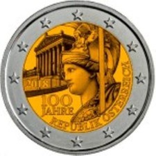 2 euro AUSTRIA  2018 -	 100º anniversario della Repubblica d'Austria
