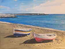 Quadro dipinto a mano d'autore - 50x40 cm - Barche sulla spiaggia