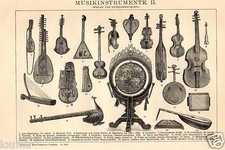1893= STRUMENTI MUSICALI A CORDA = Antica Stampa = Old ENGRAVING 