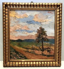 ANTICO DIPINTO OLIO CARTONE MATERICO Alvise b PAESAGGIO COLLINARE STRADA 1924 