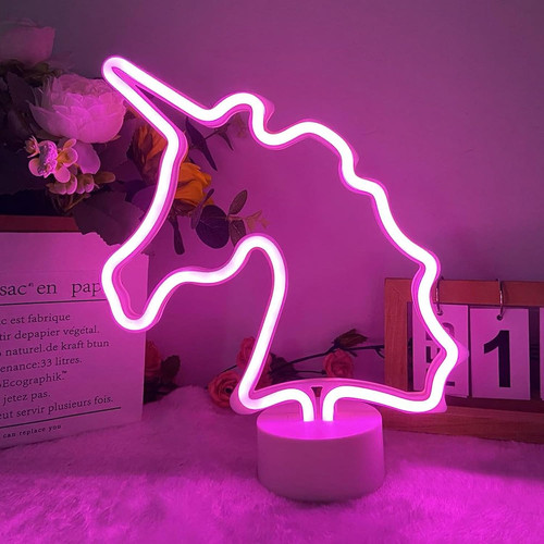 Insegna neon unicorno con base - insegna,