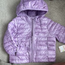Giacca imbottita con cappuccio zip intera leggera bambina 12M tinta lavanda nuova con etichetta