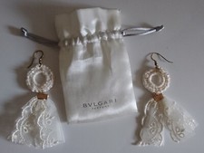 Orecchini vintage tessuto bianchi confezione Bulgari