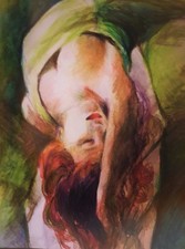 Acquerello originale "Minta" di Deborah Vascimini - 9x11 - figurativo nudo femminile