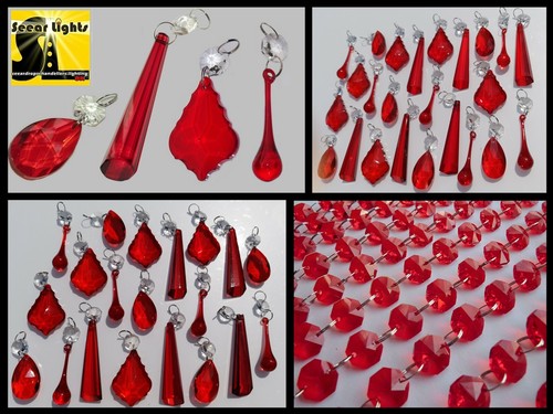 Lampadario rosso cristalli - lampadario,