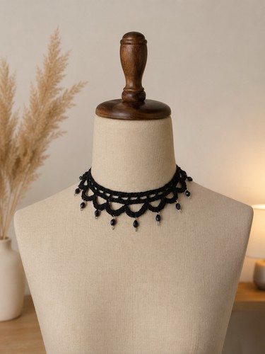 Choker collana nero uncinetto - collana,