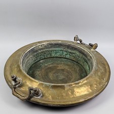 Antico Braciere Scaldino in ottone e rame biansato Italia XIX secolo diam. 45 cm