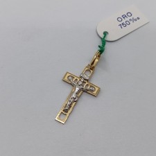 CIONDOLO CROCIFISSO- CROCE SACRA ORO GIALLO E BIANCO 18KT 750 0,65 GRAMMI (8085)