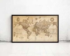 Bellissima Mappa del Mondo Vintage Atlante 1898 Proiezione Mercatore SEPIA Mappa del Mondo Regalo