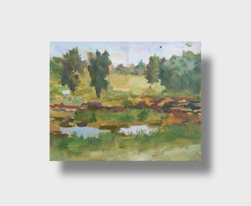 Dipinto olio stagno - , pittore