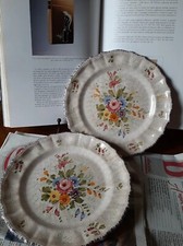 GUERRIERI MURANO 2 PIATTI CERAMICA DIPINTI A MANO FIORI E ROSE D`EPOCA COLLEZION