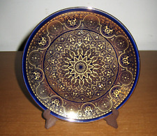 PIATTO Blu cobalto e oro decorato in porcellana - con supporto da tavolo