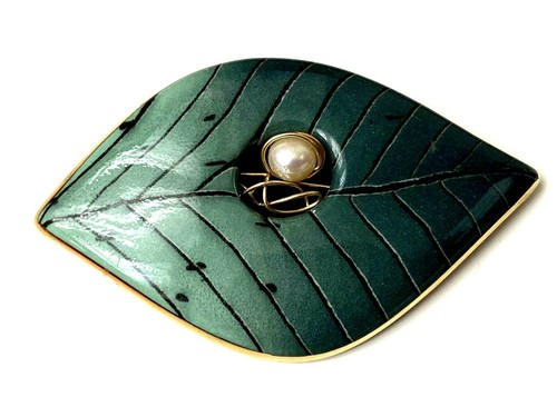 Broche vintage feuille - feuille, vert