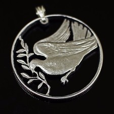 Ciondolo Colomba della Pace Taglio a Mano Moneta Vaticana 27,75 mm. 100 lir, anno 1975