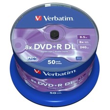 50 DL DVD +R VERBATIM 8X DUAL LAYER DOUBLE VERGINI 43758 8,5 GB AZO XboX + 1 cd