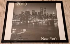 QUADRO STAMPA-FOTOGRAFIA DAVE KLIMAN-NEW YORK SKYLINE TWIN TOWERS-CON CORNICE