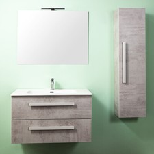 MOBILE BAGNO SOSPESO CM 60 LAVABO SPECCHIO LUCE LED COLONNA LIRIO CEMENTO CHIARO