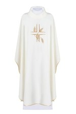 Casula Sacerdotale di Alta Qualità Ricamo Croce e Spighe Stola Inclusa Ecrù