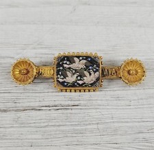 Spilla antica oro 18 kt micro mosaico colombe uccellini Roma Italia stile etrusco