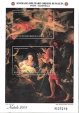 SMOM Foglio Souvenir Natale 2001 "Adorazione dei Pastori" MNH Mengs Prado