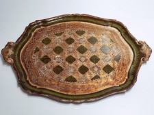 Vassoio fiorentino di legno barocco antico anni 70 centrotavola decorato vintage