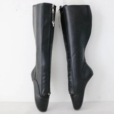 Lockable Zipper Ballet Boots Women Lace Up No Heel Knee High Boot Unisex Hard Sh