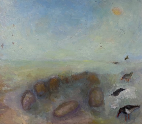 Quadro olio uccellini mare - uccellini,