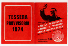 TESSERA POLITICA PSI PROVVISORIA PARTITO SOCIALISTA ITALIANO REGGIO EMILIA 1974