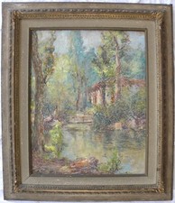 Carlo AIMETTI (Bisuschio 1901-Milano 1987) La casa sul ruscello 50x40 anno 1946