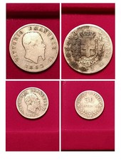 Lotto 2 Monete Argento 1863 50 Centesimi E 1 Lira Vittorio Emanuele II 