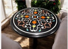 Tavolo 16" nero marmo intarsiato piano rotondo caffè pranzo pietra Dura arredo casa