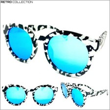 Classico Stile Retrò Vintage Sole Grande Rotondo Marmo Telaio Blu Specchio Lenti