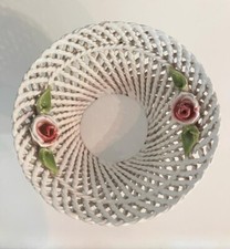 PORTAFRUTTA CENTROTAVOLA PORTA FRUTTA IN CERAMICA SMALTATA BIANCA VINTAGE