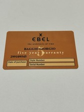 Ebel Garanzia Warranty Card Five Year