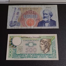 Banconote Italiane Da Collezione 1000 Lire Verdi  I Tipo+ 500 Lire Lotto Z30