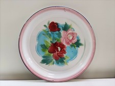 Antico vassoio in Metallo Smalto Vintage Déco Fiori Made in China 40 cm. Peacock