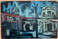 1962 - VINCENZO MUNTRONE, CUPOLE DI ROMA, OLIO SU CARTA (NO SDRUSCIA QUAGLIA)