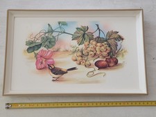 VINTAGE VASSOIO DA CUCINA ANNI '70 (PRESUMO) CON STAMPA FRUTTA E CARDELLINO #1