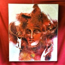 Dipinto olio originale arte surreale rosso decorazione parete Alexander Grechanik treni arte