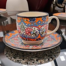 Set Completo di 6 Tazzine da Caffè/Cappuccino in Ceramica Turca Decorata - Arti