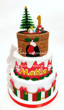 Torta scenografica finta compleanno natale albero fiocco di neve rosso gomma eva