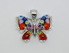 Ciondolo farfalla vetro millefiori veneziano Murano argento sterling Alan K