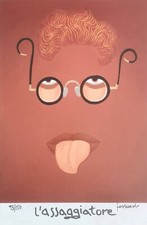 FRANCO FORTUNATO 30x20 serigrafia su cartone " L'assaggiatore " passione cibo