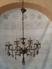 Lampadario in ottone 5 bracci e gocce di cristallo  anni 60/70 - vintage