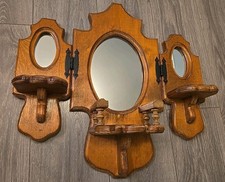 Vintage Wooden Triptych Mirror