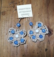 ORECCHINI FIORE JUTA CORDA SFERE ANGELITE CELESTE AGATA BIANCO fatti a mano