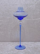 Filigrana Vetro Design Oggetto Supporto Candela Vaso Vintage Blu a Mano - 32,5