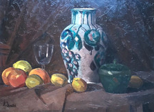 Natura Morta Arancione Limone Firmato Léveillé 20e Dipinto Vintage Antico Μ