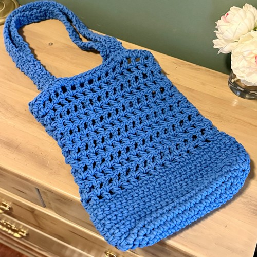 Borsa crew blu all uncinetto - blu, all'uncinetto