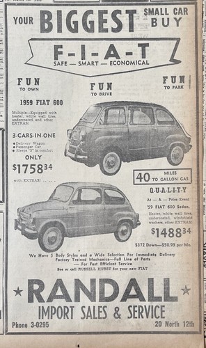 Pubblicità giornale 1958 - , per